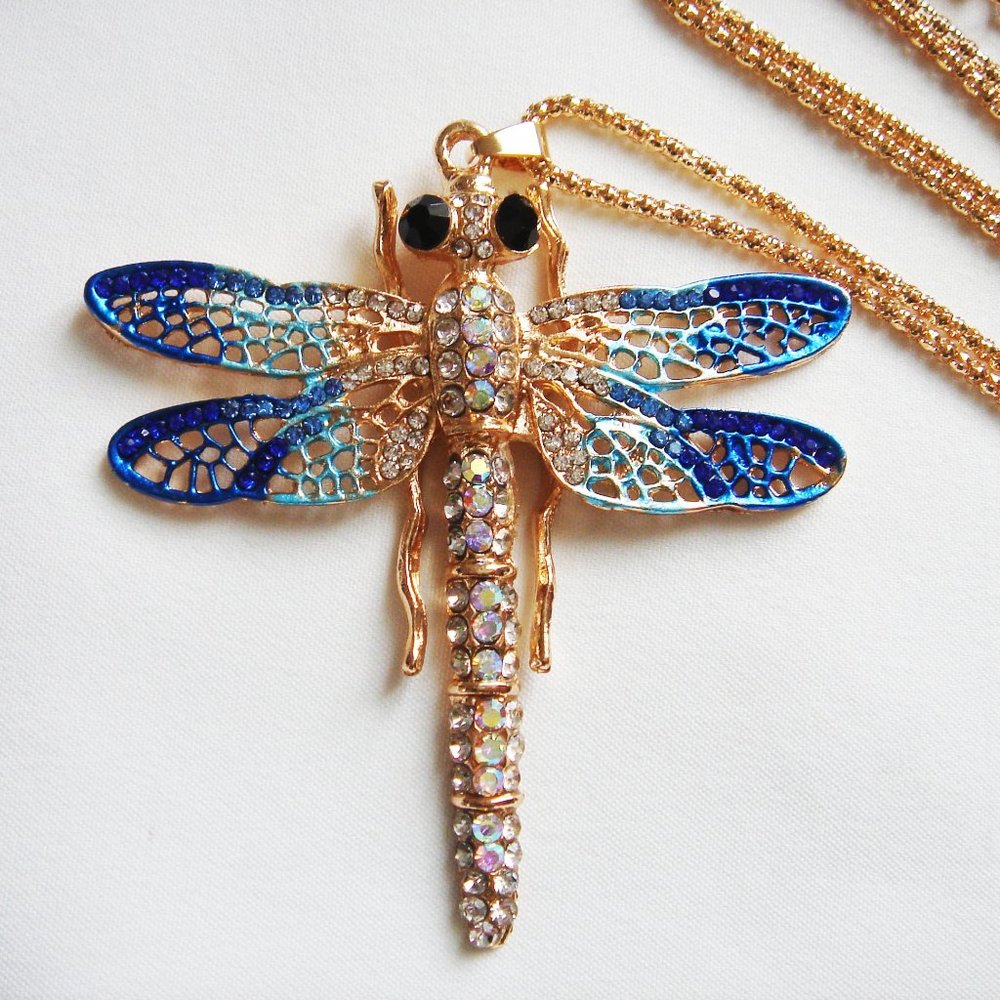 BLUE  SHADES AND RHINESTONES DRAGONFLY NECKLACE